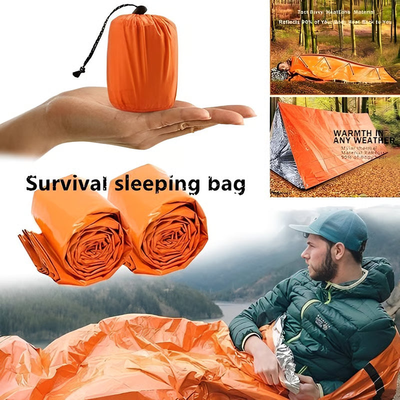 Camping Outdoor Lightweight Bivy Sack Orange Survival Emergency Sleeping Bag Mylar Thermal Bivvy