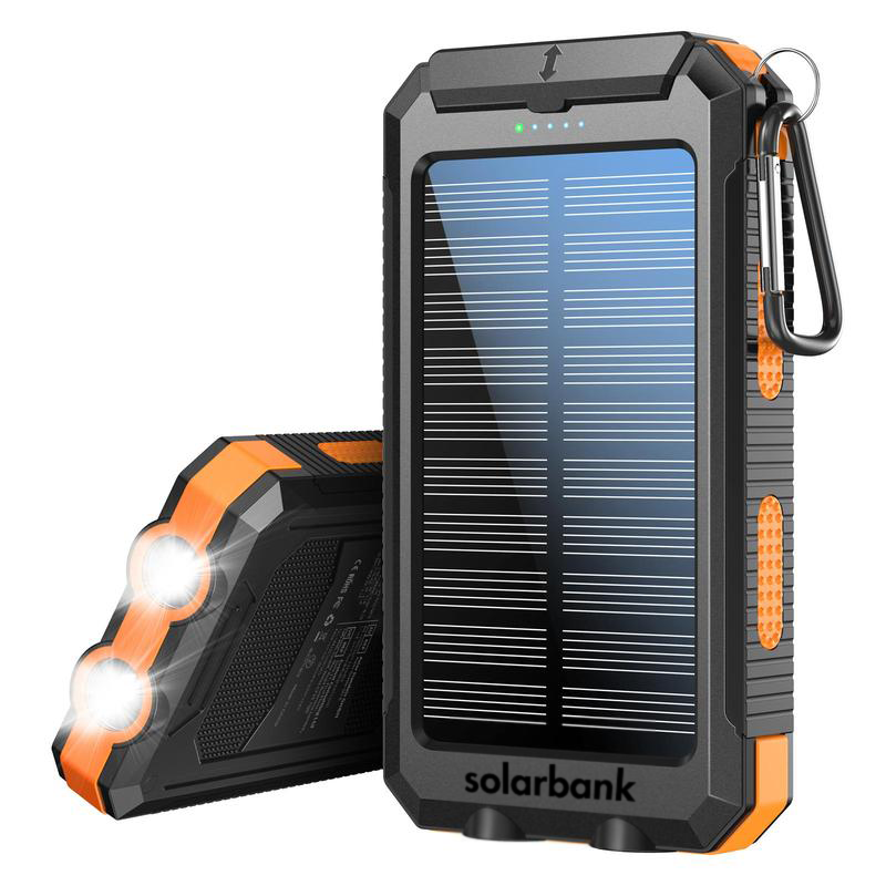 Wireless Charger Solar Power Bank Built-in Cables Waterproof/Shockproof